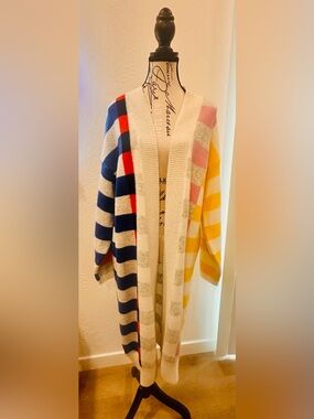 Striped Open-Front Colorblock Long Cardigan Sweater - Multicolor